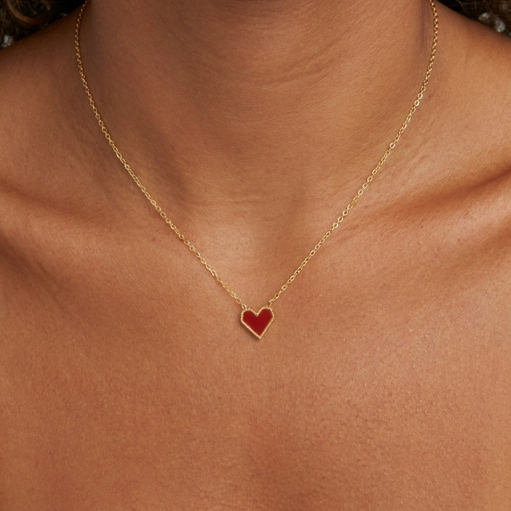Women’s Heart Pendant Necklace with Small Enamel Motif