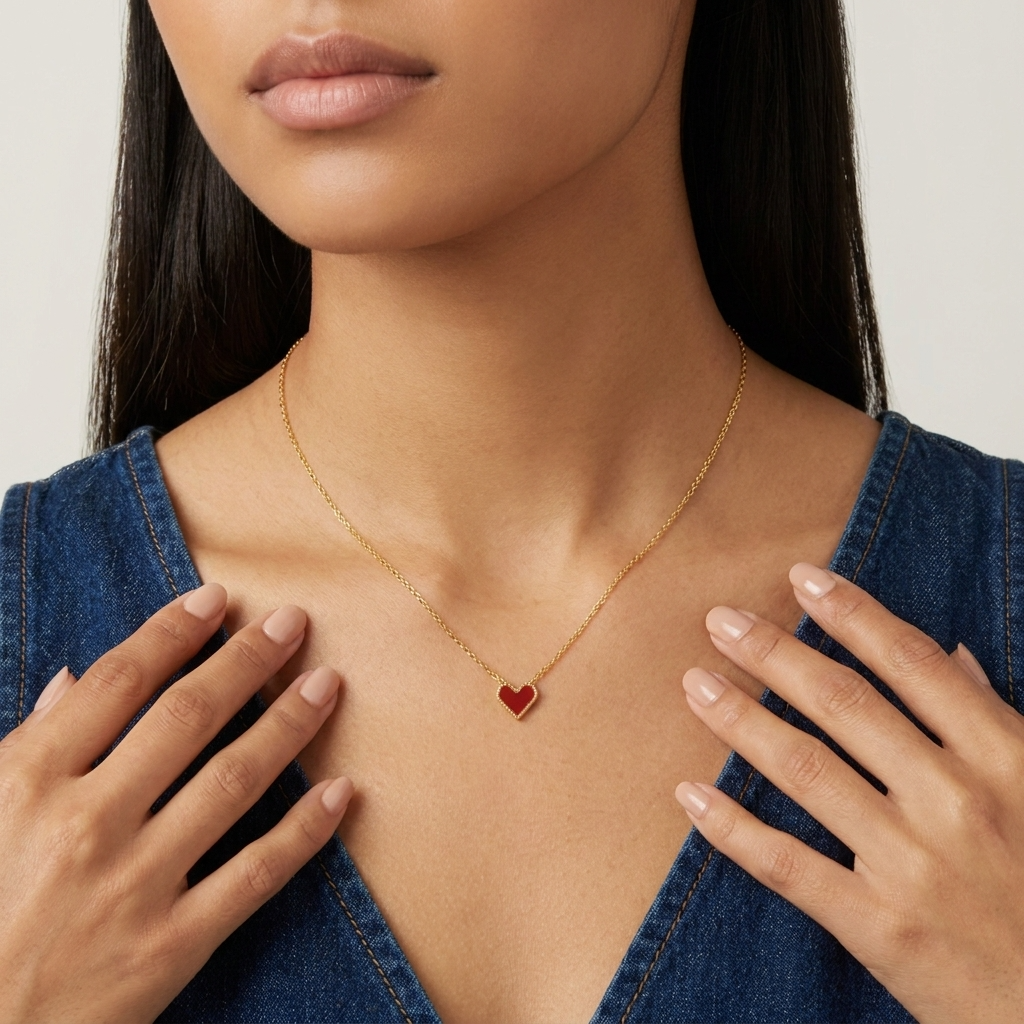 Women’s Heart Pendant Necklace with Small Enamel Motif