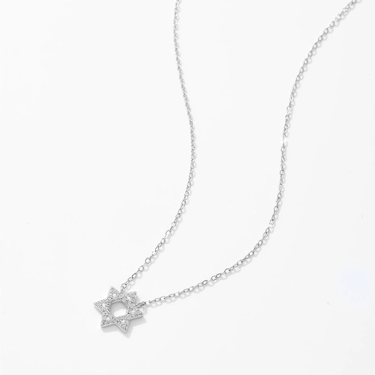 Women's Star Necklace with Six-Pointed Pendant and Stone Accents