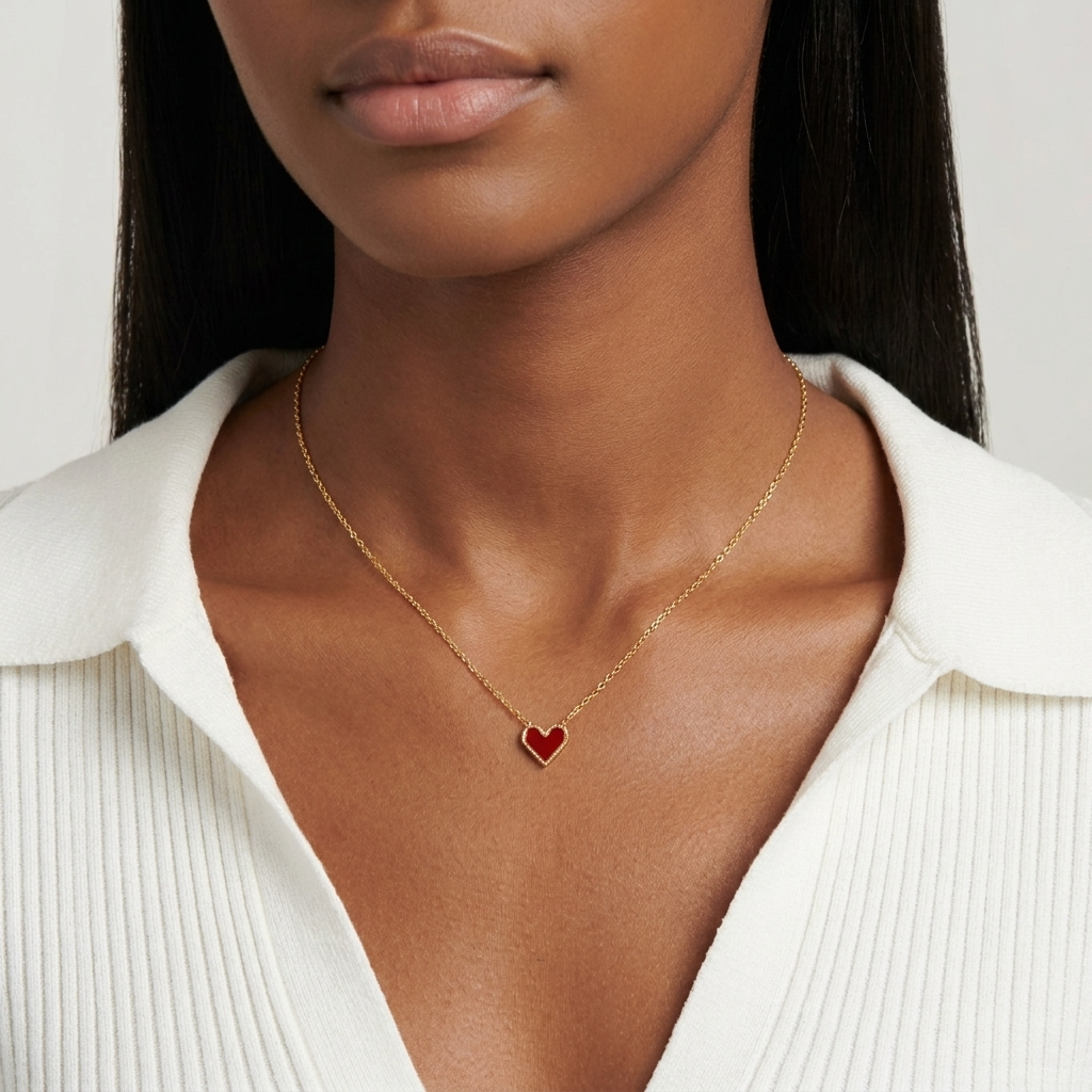Women’s Heart Pendant Necklace with Small Enamel Motif