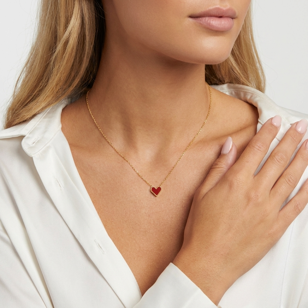 Women’s Heart Pendant Necklace with Small Enamel Motif