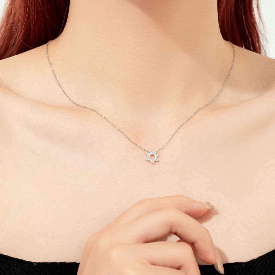 Women's Star Necklace with Six-Pointed Pendant and Stone Accents