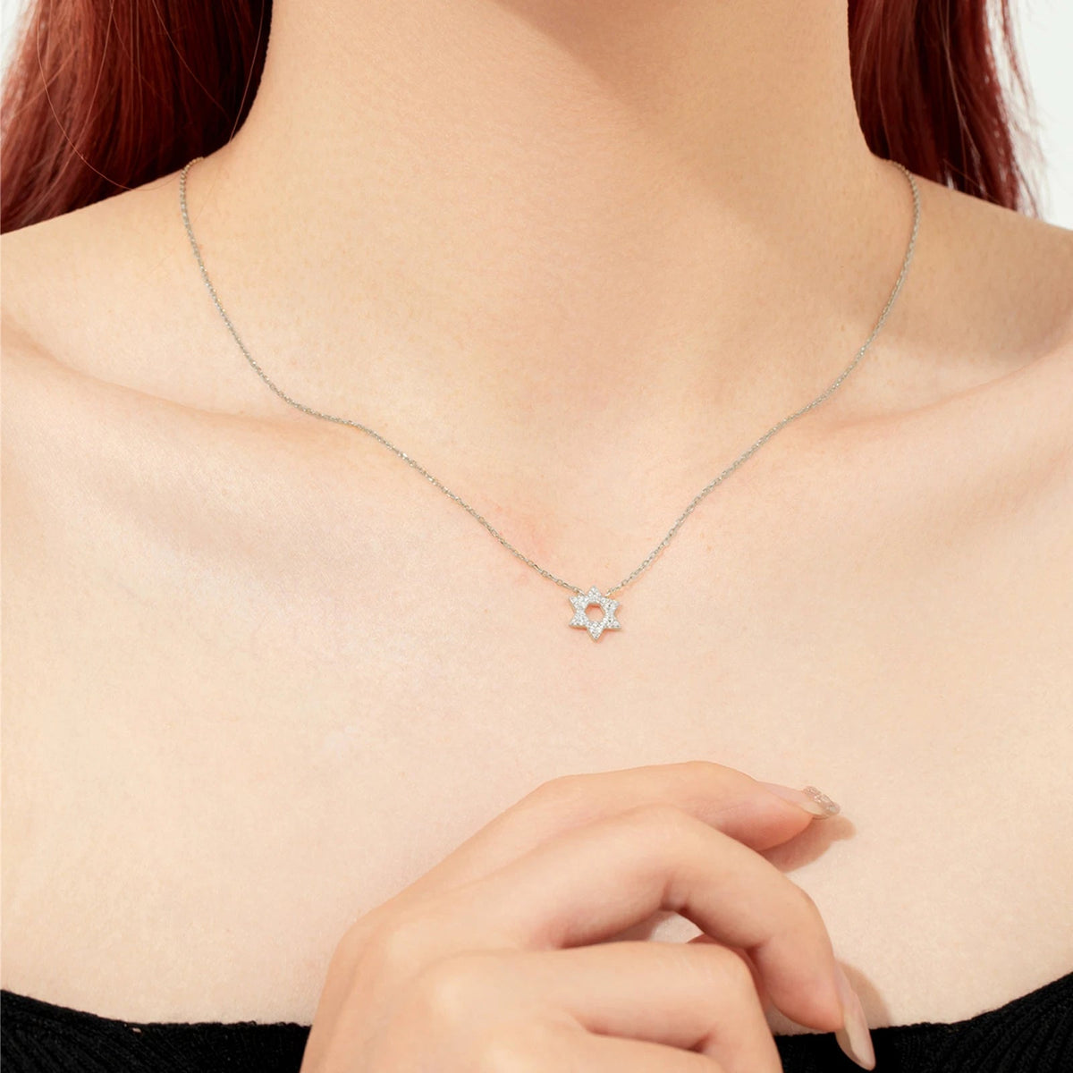 Women's Star Necklace with Six-Pointed Pendant and Stone Accents