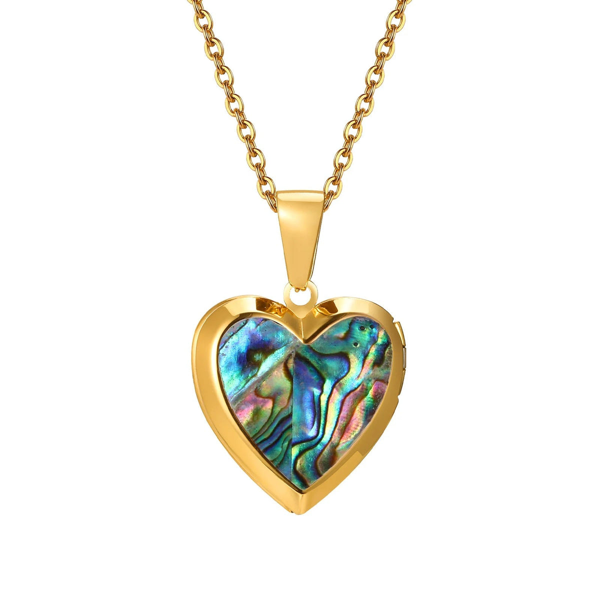 Women’s Heart Pendant Necklace with Iridescent Shell Inlay