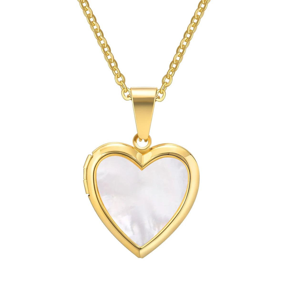 Women’s Heart Pendant Necklace with Iridescent Shell Inlay