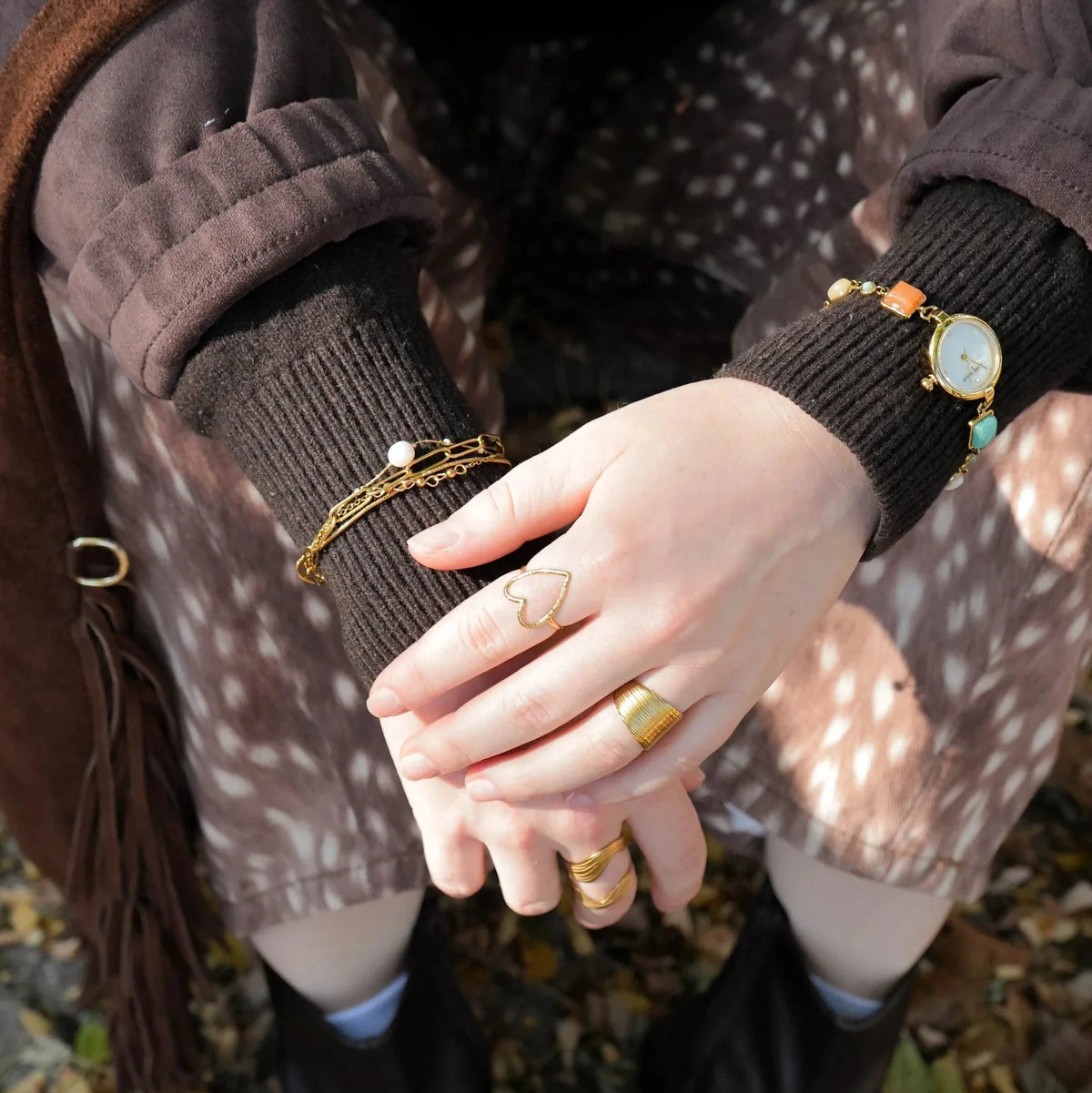 Women’s Adjustable Open Ring with Heart Motif and Multilayer Design