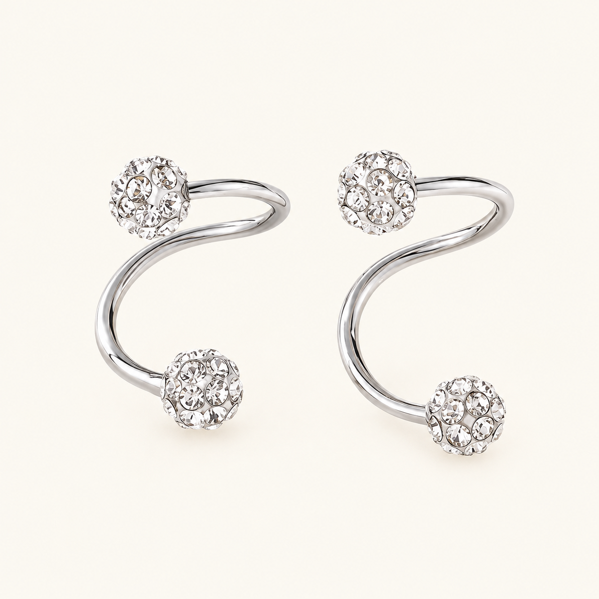 Women’s Double Ear Studs with Structured Round Elements and Curved Connecting Bridge