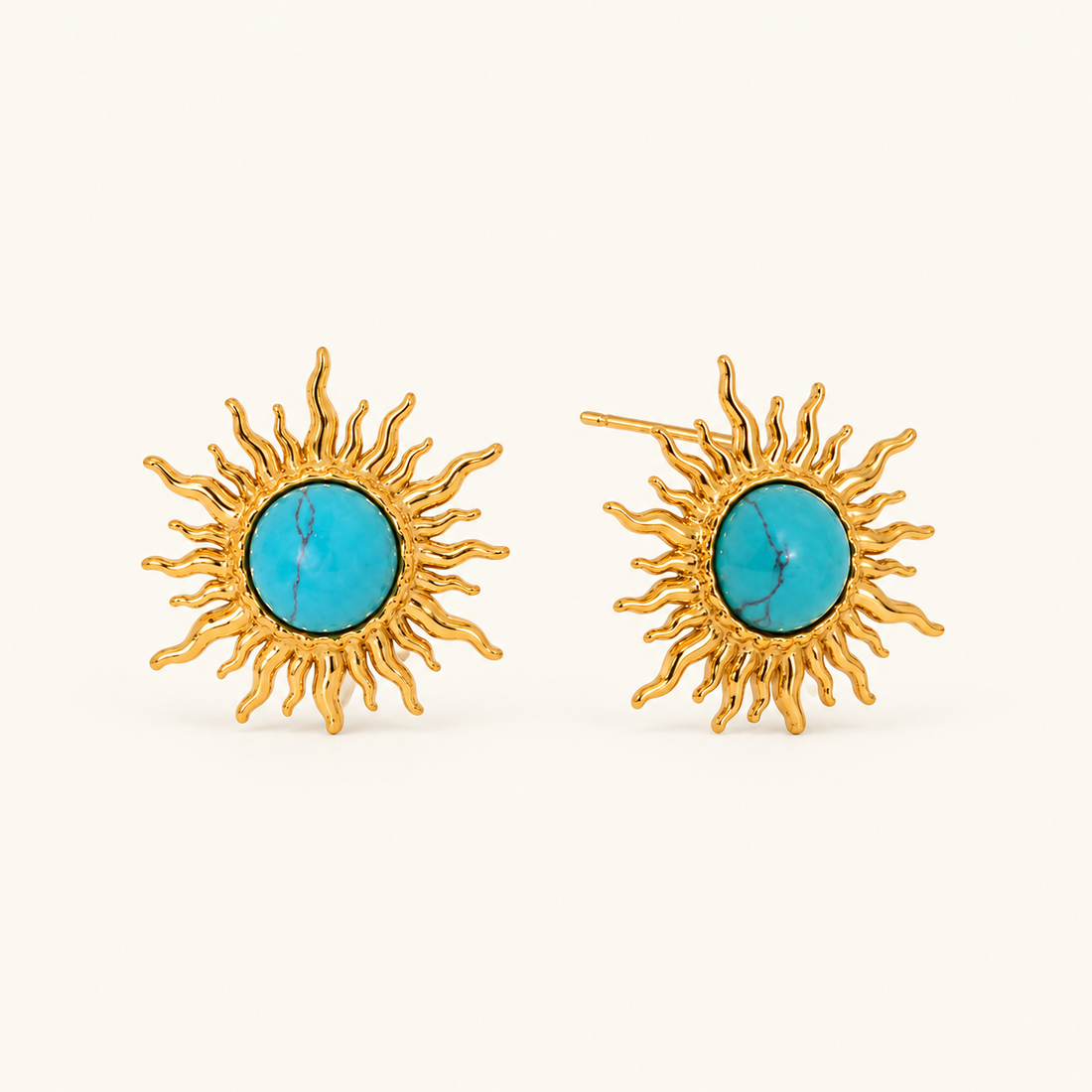 Women’s Sun Ear Studs with Mother of Pearl Center and Ray-Shaped Design