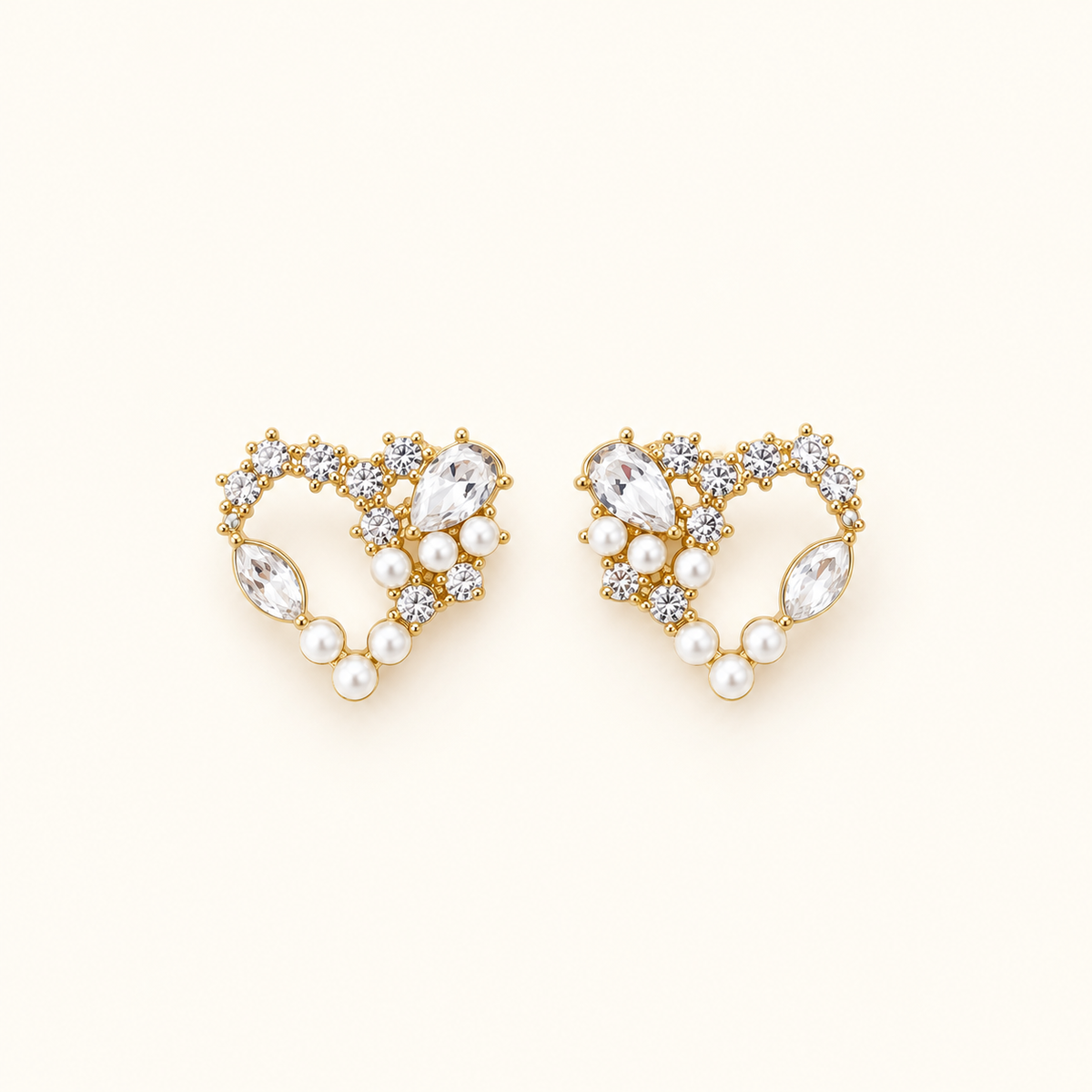 Heart Ear Studs for Women’s with Pearl Accents and Floral Wreath Design