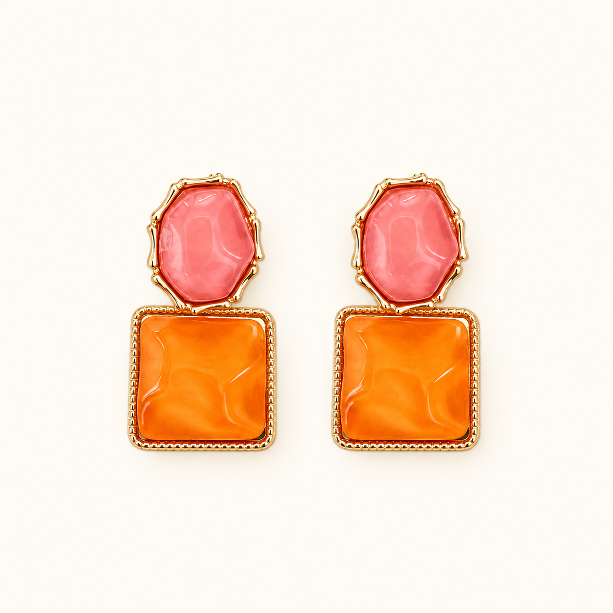 Women’s Statement Drop Earrings with Oval Top and Rectangular Pendant