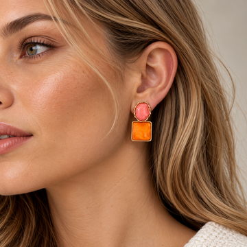 Women’s Statement Drop Earrings with Oval Top and Rectangular Pendant