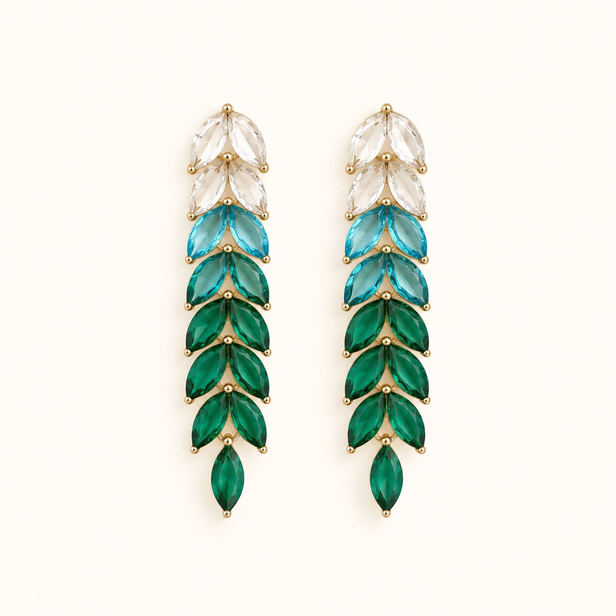 Women’s Drop Earrings with Leaf-Shaped Stone Segments and Ombre Design