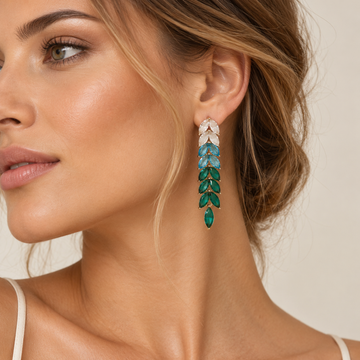 Women’s Drop Earrings with Leaf-Shaped Stone Segments and Ombre Design