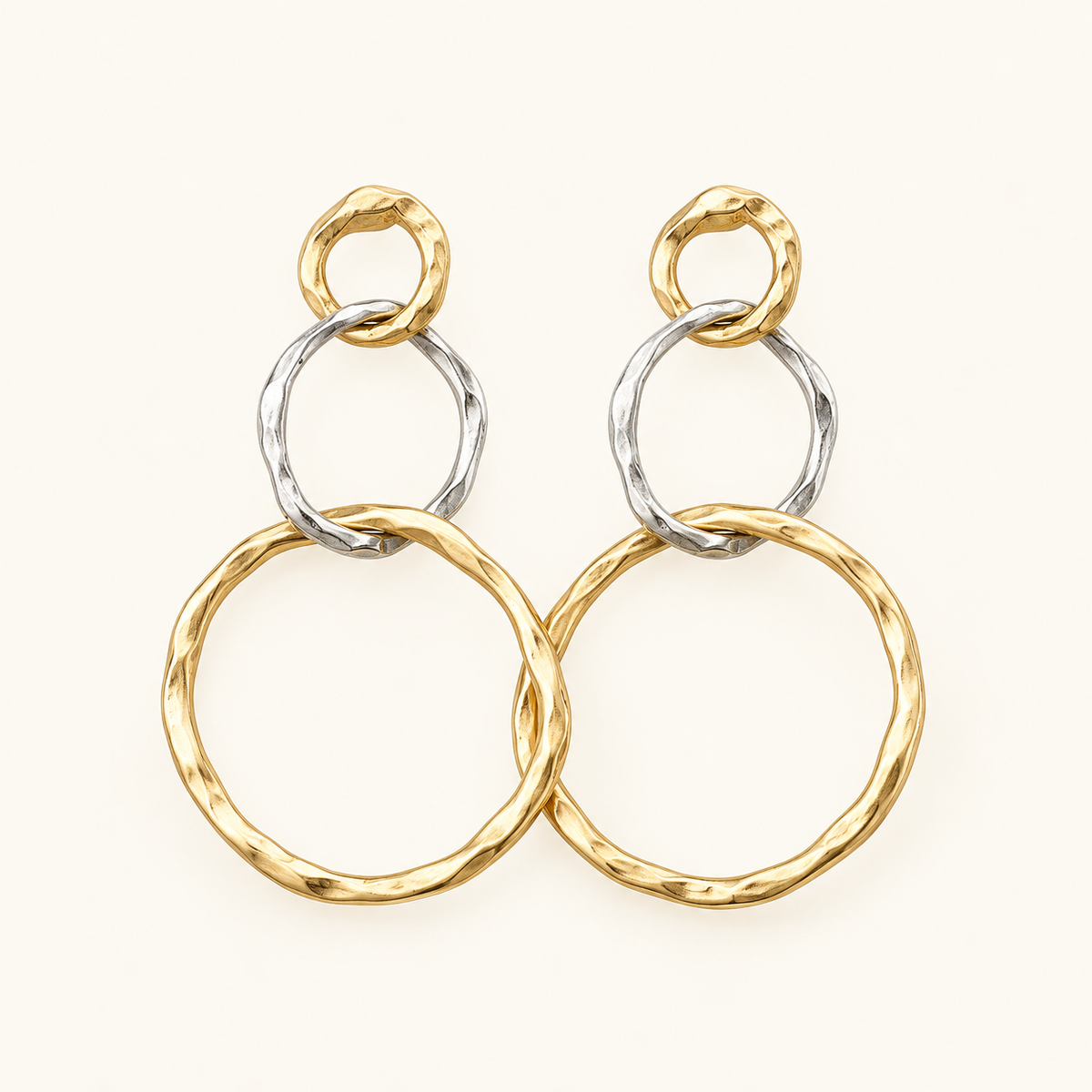 Women’s Drop Earrings with Multiple Open Rings and Irregular Round Shape