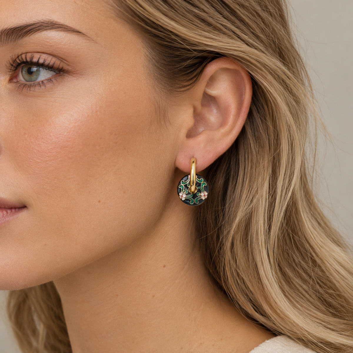 Dangle Earrings for Women’s with Floral Disc Pendant and Enamel Details