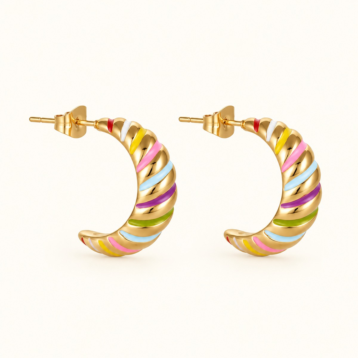 Women’s Half Hoops with Twisted Stripe Design and Color Accents