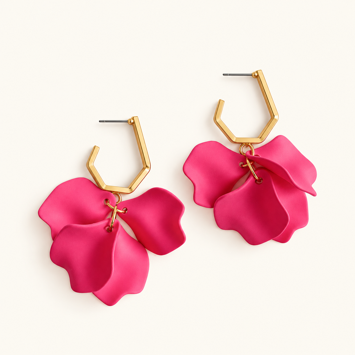 Women’s Flower Drop Earrings with Large Petals and Geometric Hoop