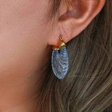 Women’s Hoop Earrings in Shell Shape with Ribbed Fan Look and Semi-Transparent Design