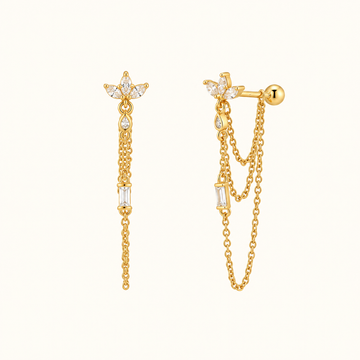 Women’s Chain Earrings with Star Motif and Elongated Stone Accent