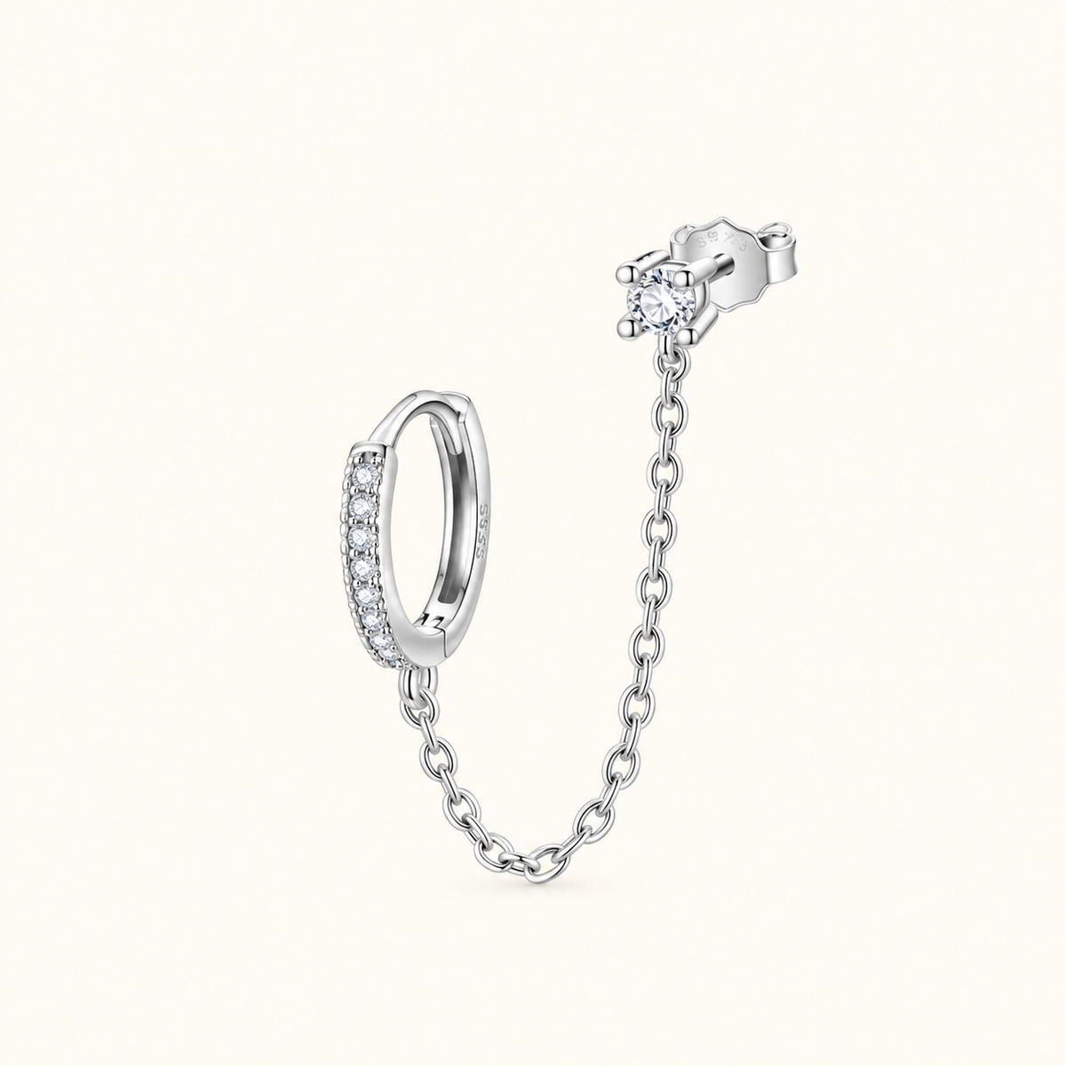 Women’s Hoop Earring with Threaded Chain and Hanging Design