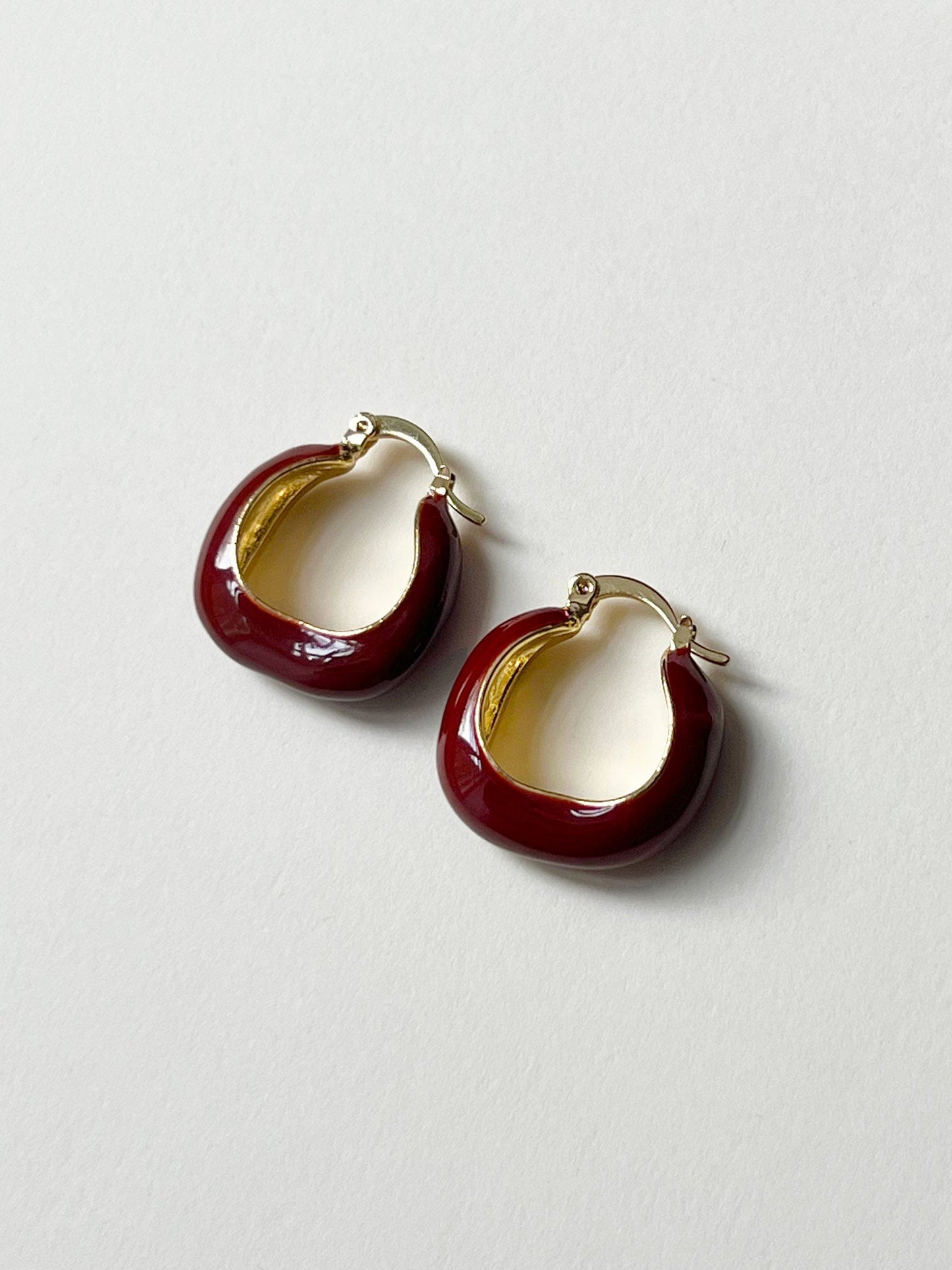 Wine Red Elegant Enamel Hoops
