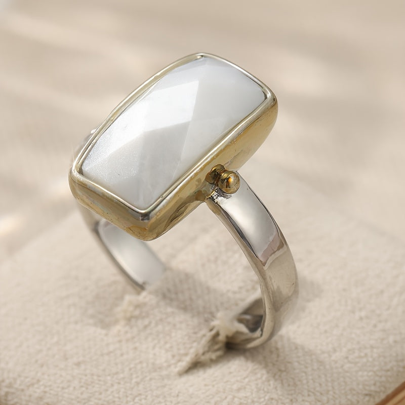 Women's Geometric Ring with Moonstone and Boho Design