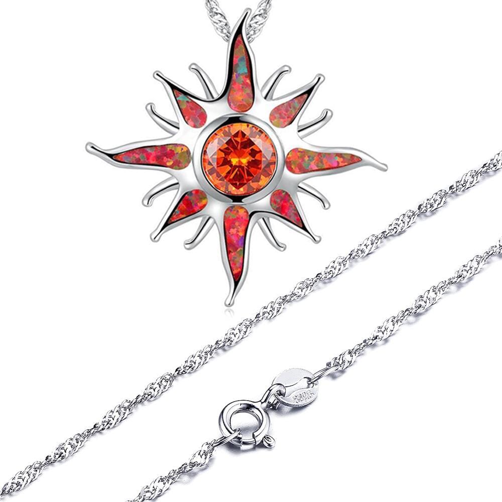 Yani – Necklace Sunbeam Pendant in Fire Opal & Garnet