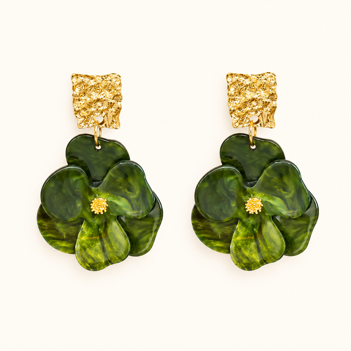 Women’s Flower Drop Earrings with Large Petals and Textured Ear Stud