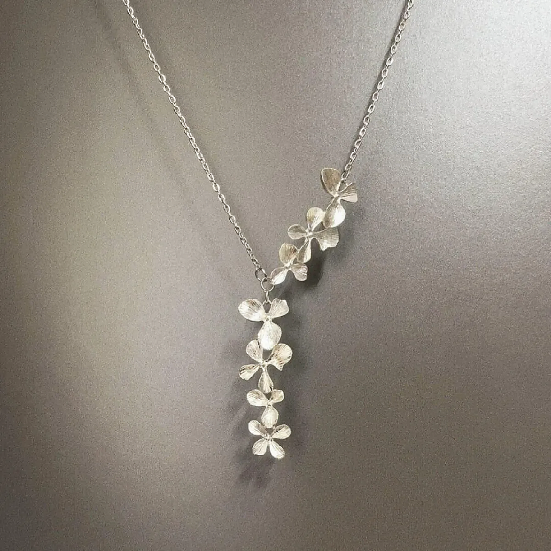 Women's Floral Pendant Necklace with Long Flower Branch Design