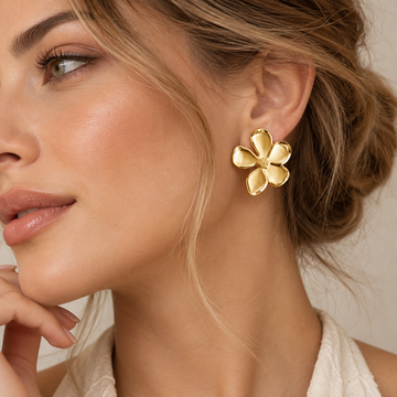Women’s Flower Ear Studs with Five Petals and Curved Design