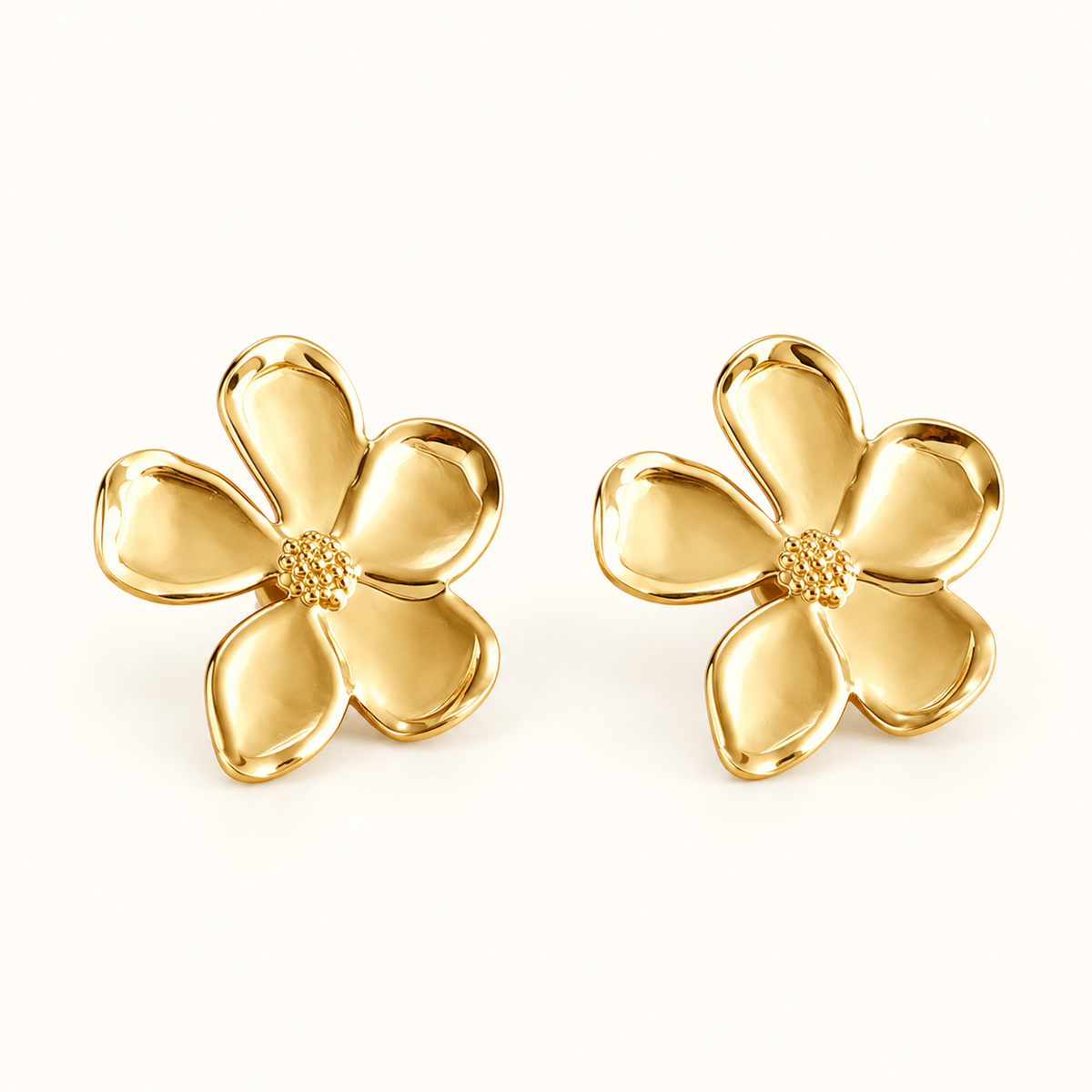 Women’s Flower Ear Studs with Five Petals and Curved Design