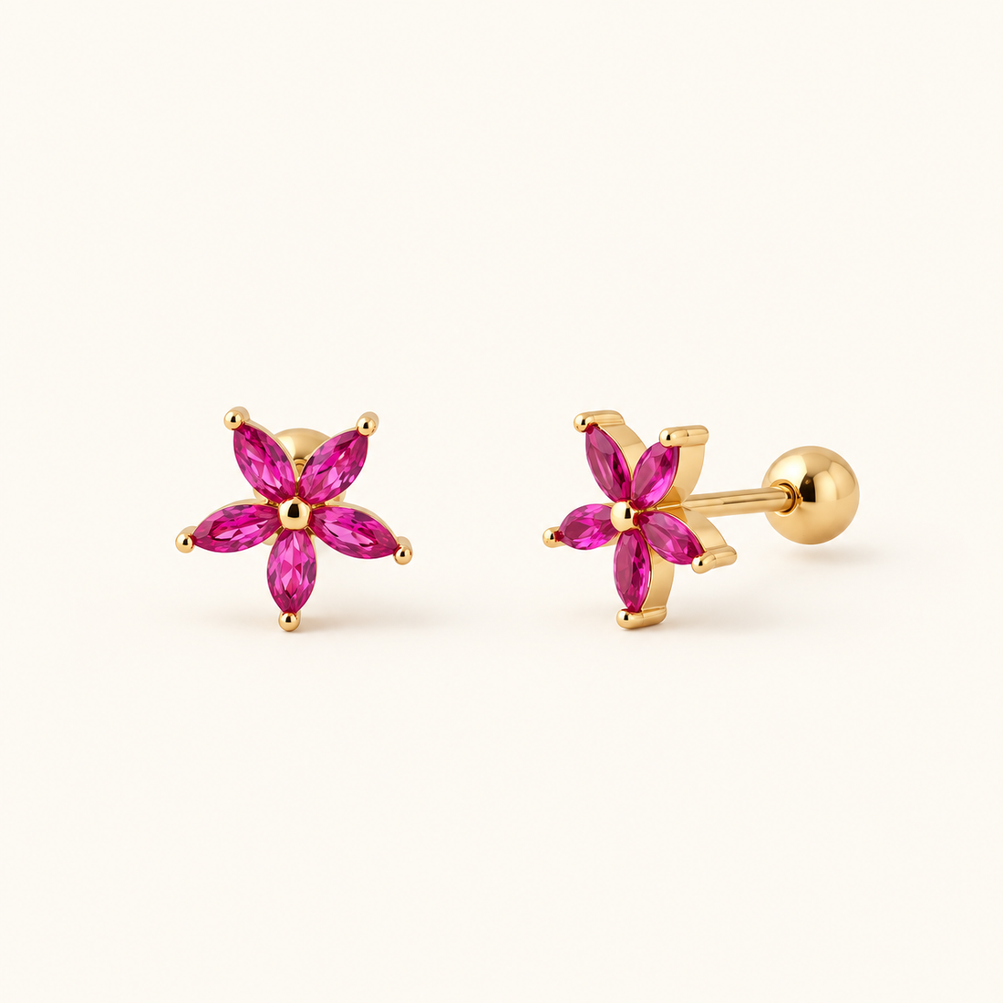Women’s Flower Piercing with Five Petals and Screw Ball Closure