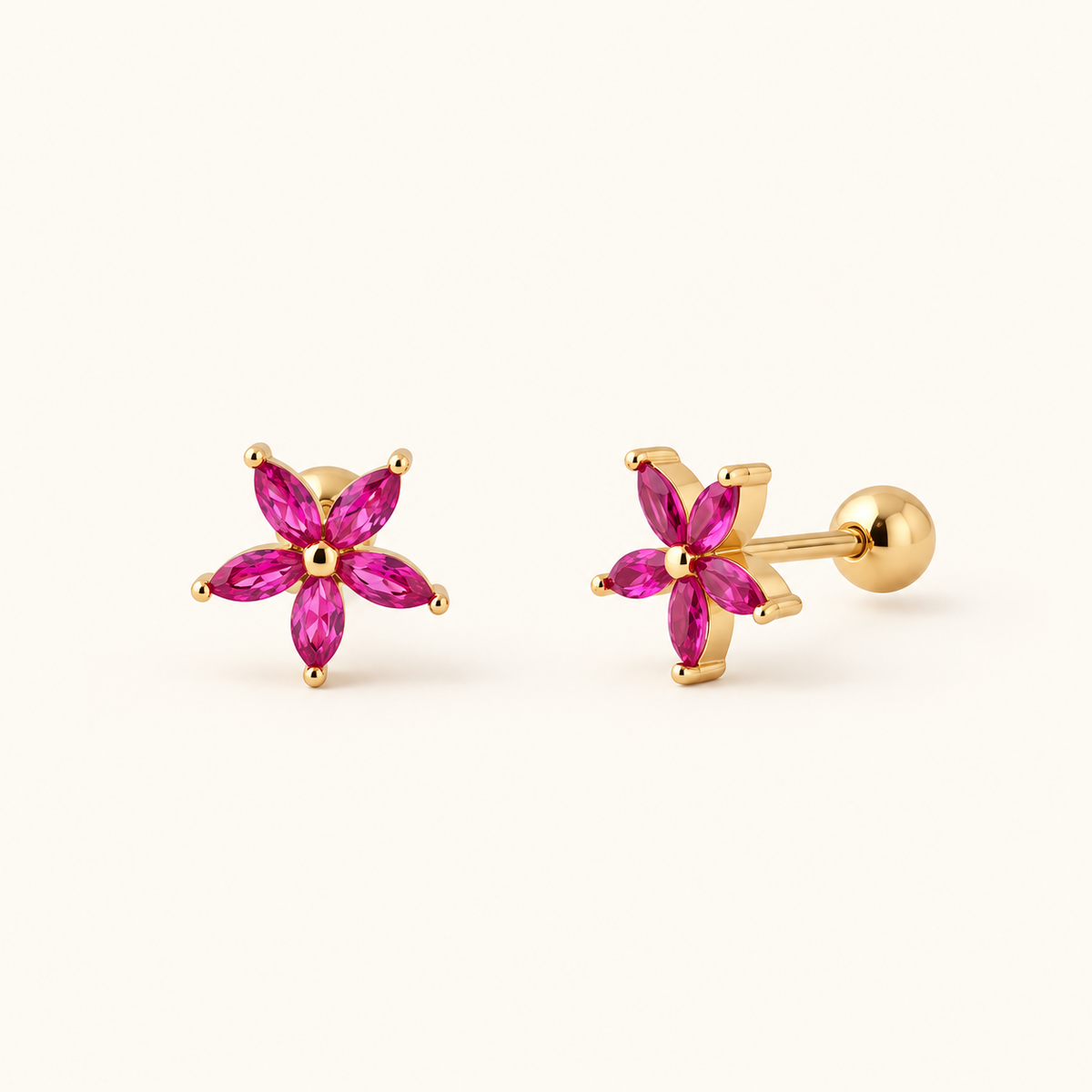 Women’s Flower Piercing with Five Petals and Screw Ball Closure