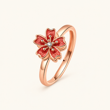 Women’s Adjustable Ring with Five Petal Flower Motif and Stone Accent