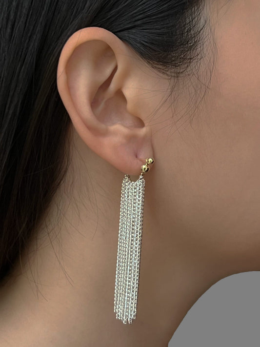 Nora - Long Swinging Silver Chain Earrings