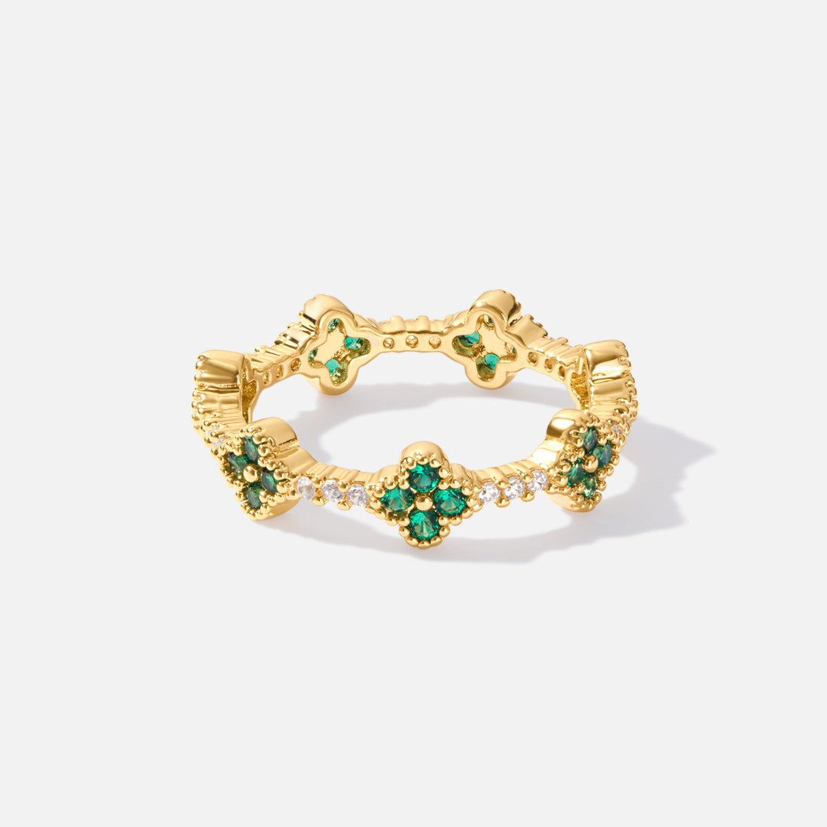 Women’s Ring with Floral Stone Clusters and Round Stone Setting