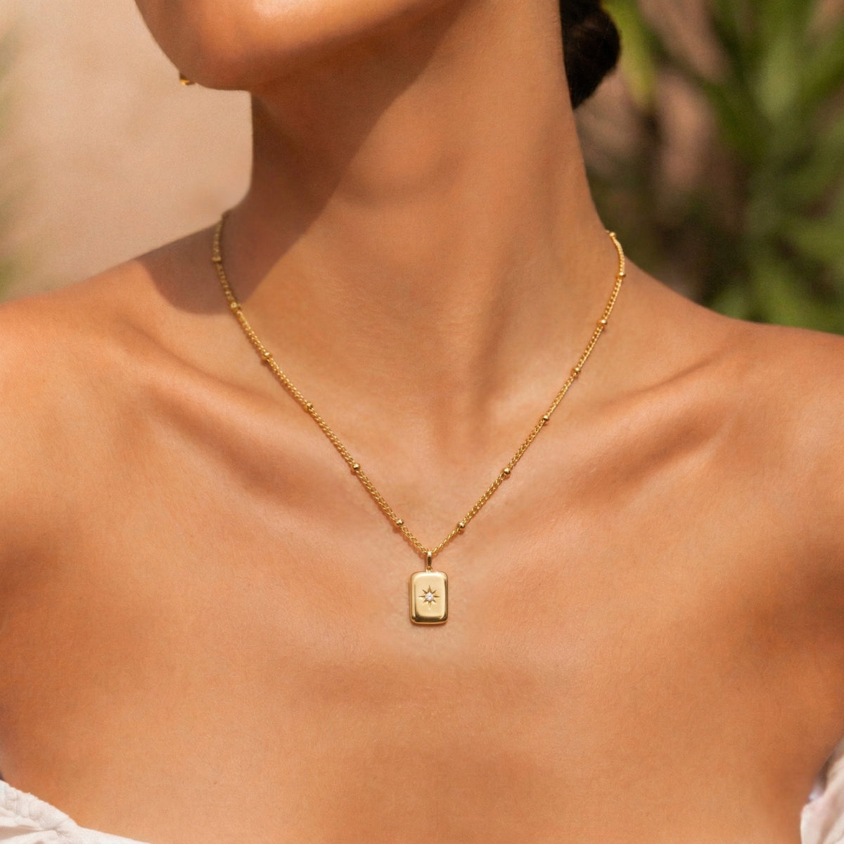Women’s Star Pendant Necklace with Central Stone Accent