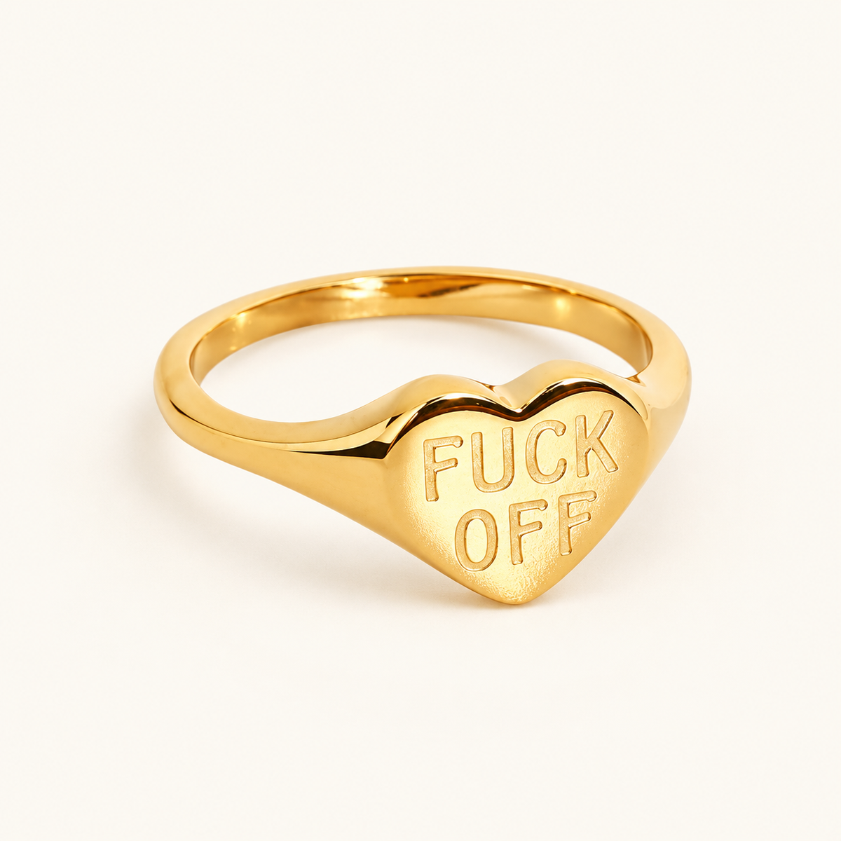 Women’s Heart Signet Ring with "FUCK OFF" Engraving