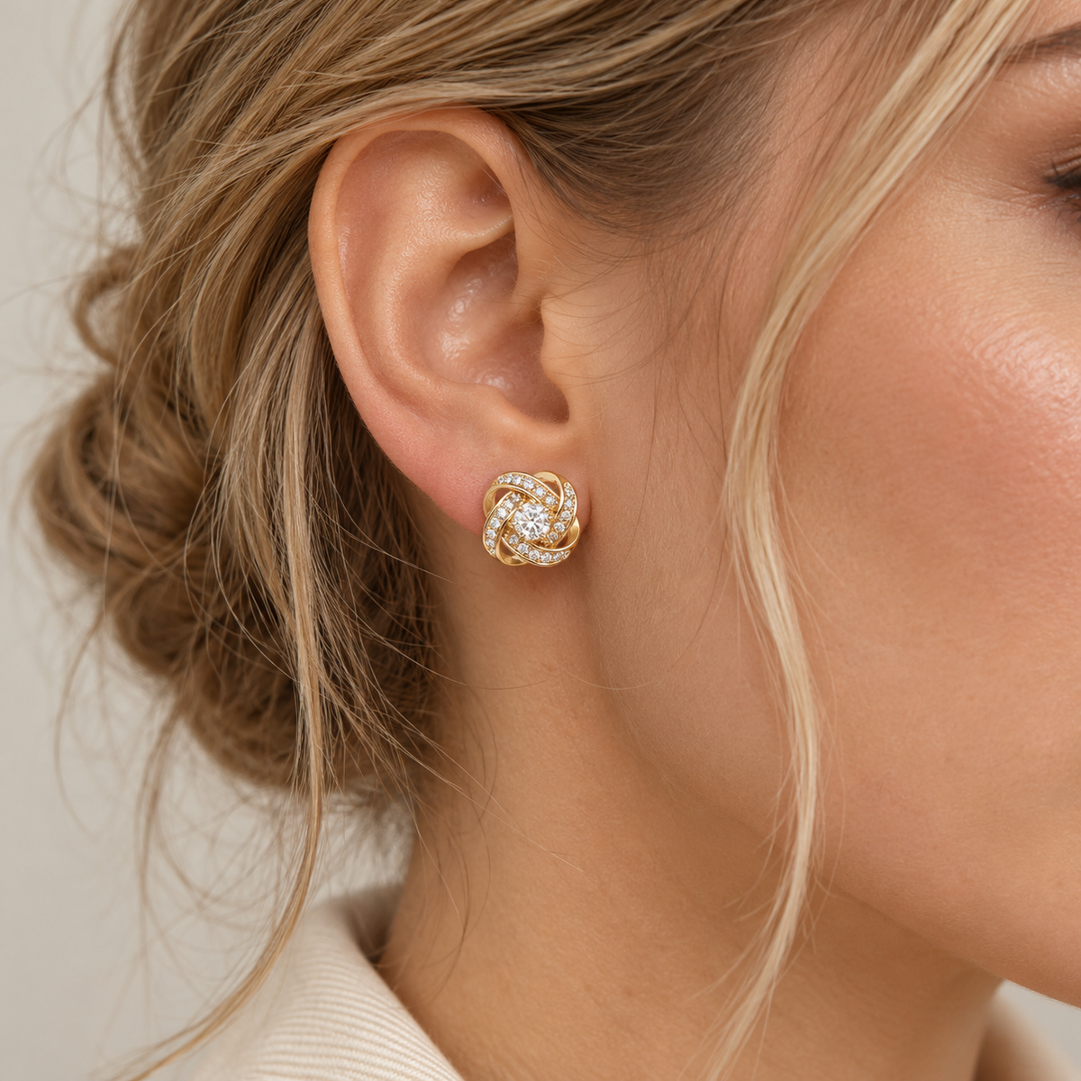 Women’s Cross Ear Studs with Geometric Hollow Design and Stone Accents