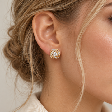 Women’s Cross Ear Studs with Geometric Hollow Design and Stone Accents