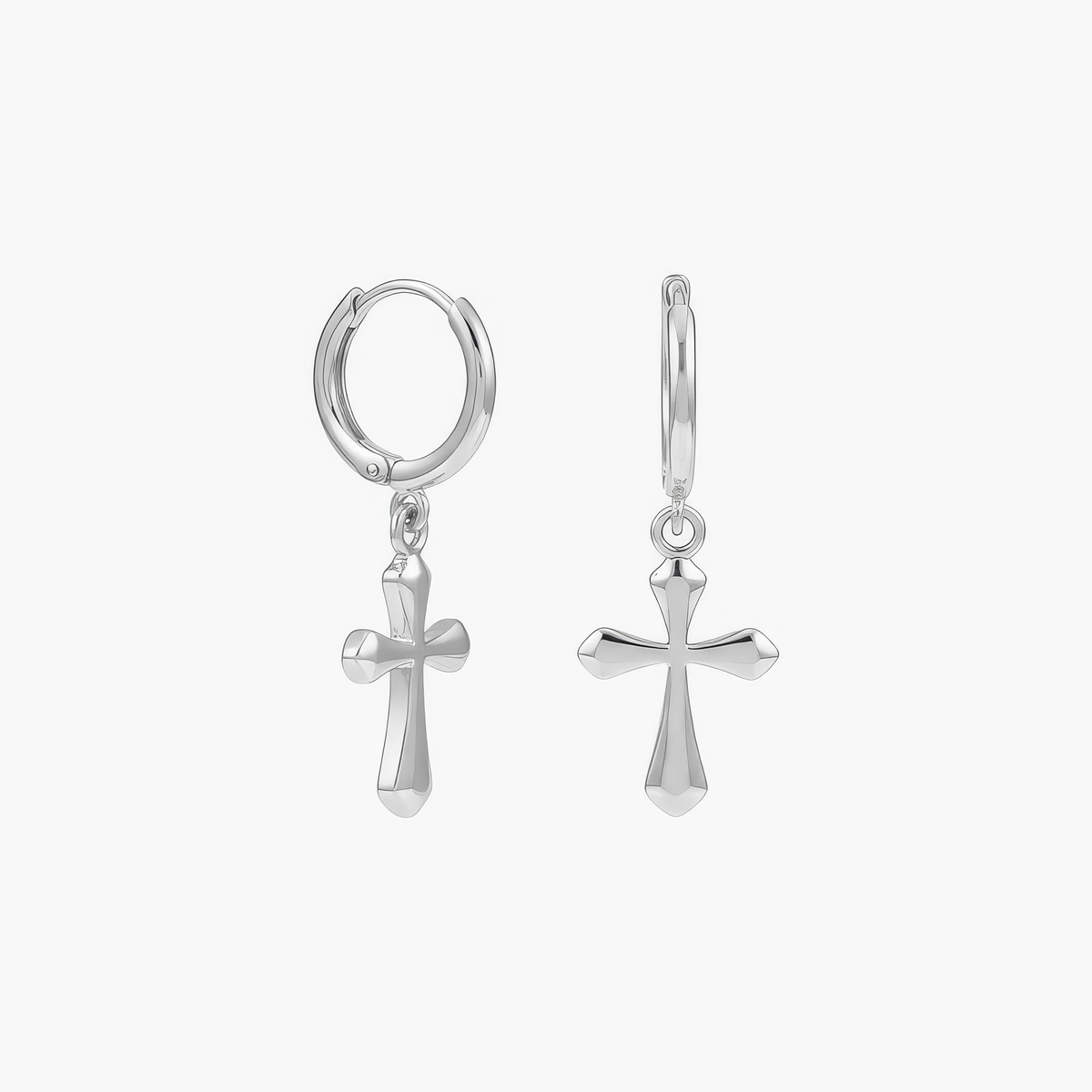 Women’s Huggie Earrings with Sculptural Cross Pendant