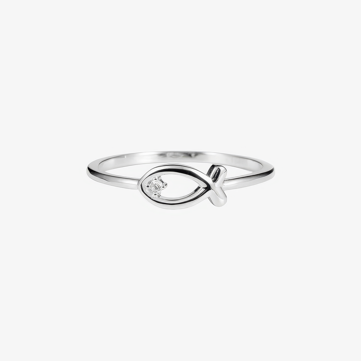 Women’s Ring with Ichthys Fish Symbol and Small Stone Accent