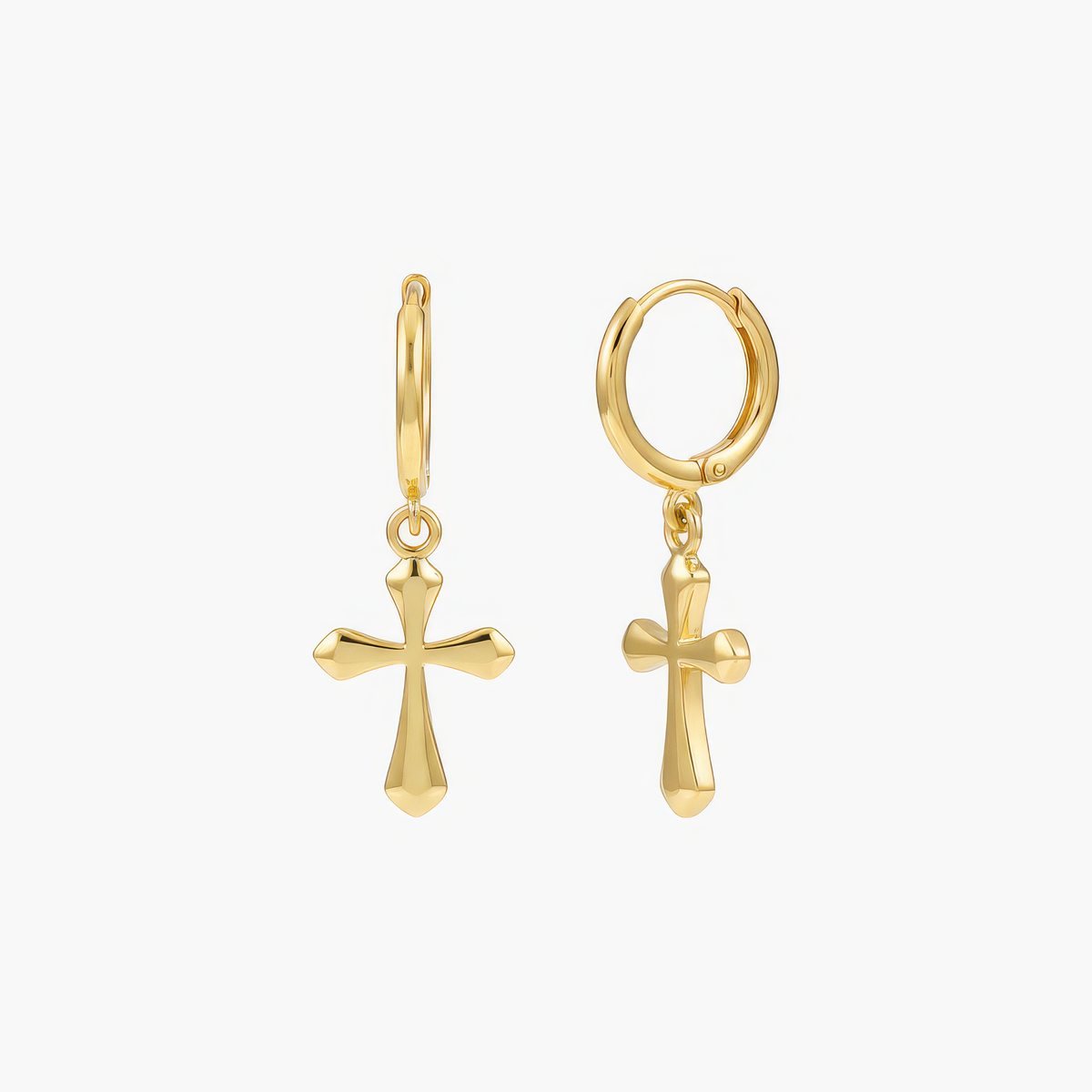 Women’s Huggie Earrings with Sculptural Cross Pendant