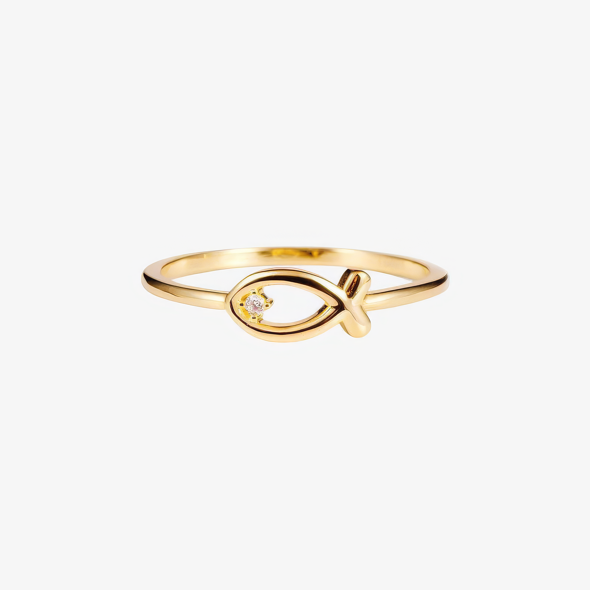 Women’s Ring with Ichthys Fish Symbol and Small Stone Accent