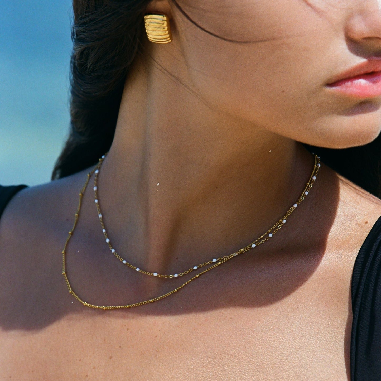 Aveline – Double necklace with gold pearls and enamel