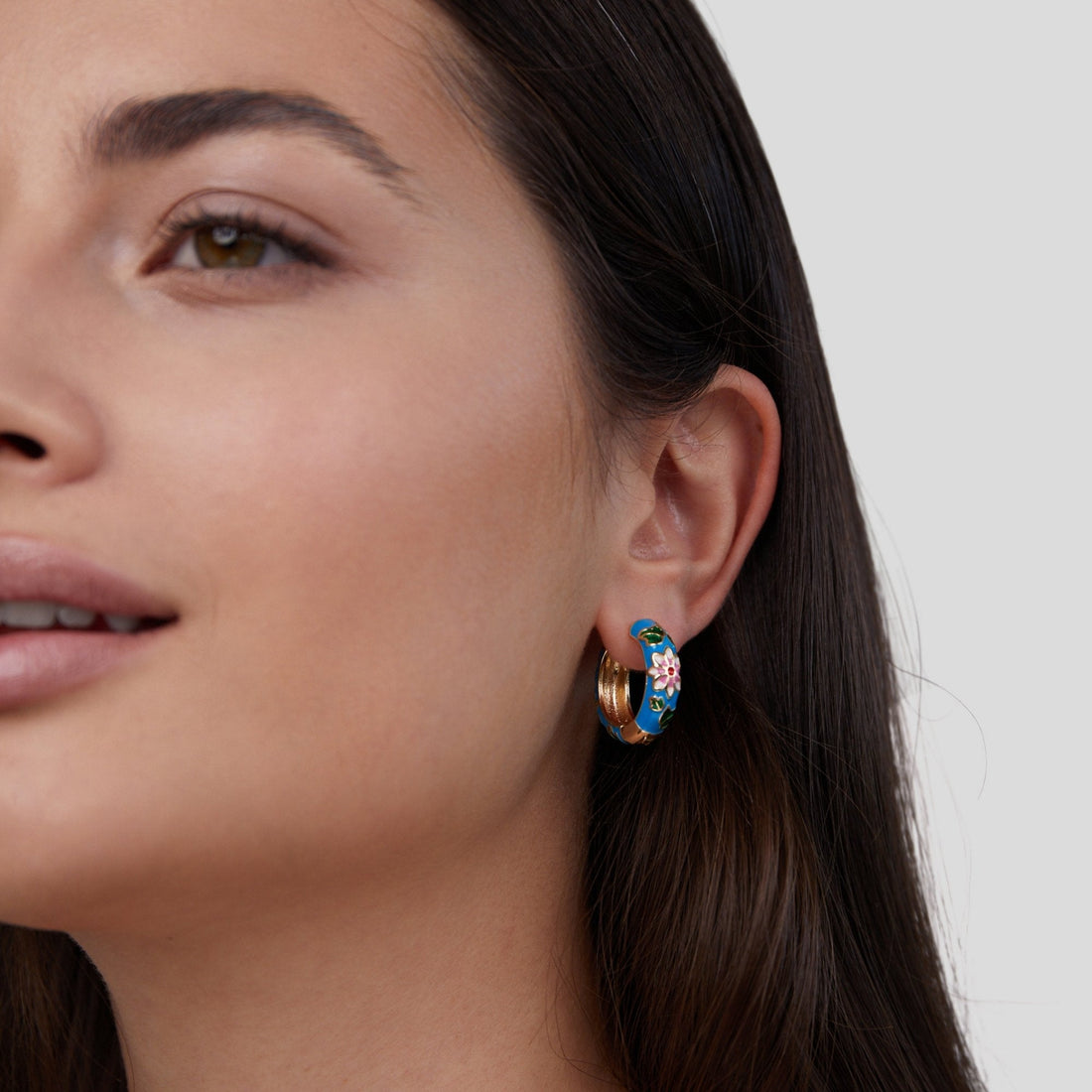 Women’s Hoops with Multicolored Flower Pattern and Wide Hoop Design
