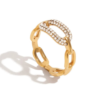 Women's Statement Ring with Link Band and Curved Stone Setting