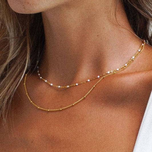 Aveline – Double necklace with gold pearls and enamel