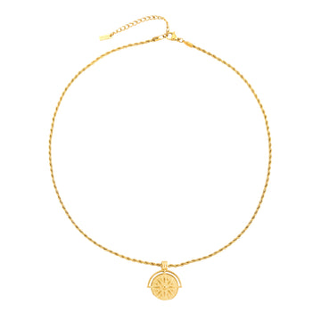 Women's Sun Pendant Necklace with Round Medallion and Ray Motif