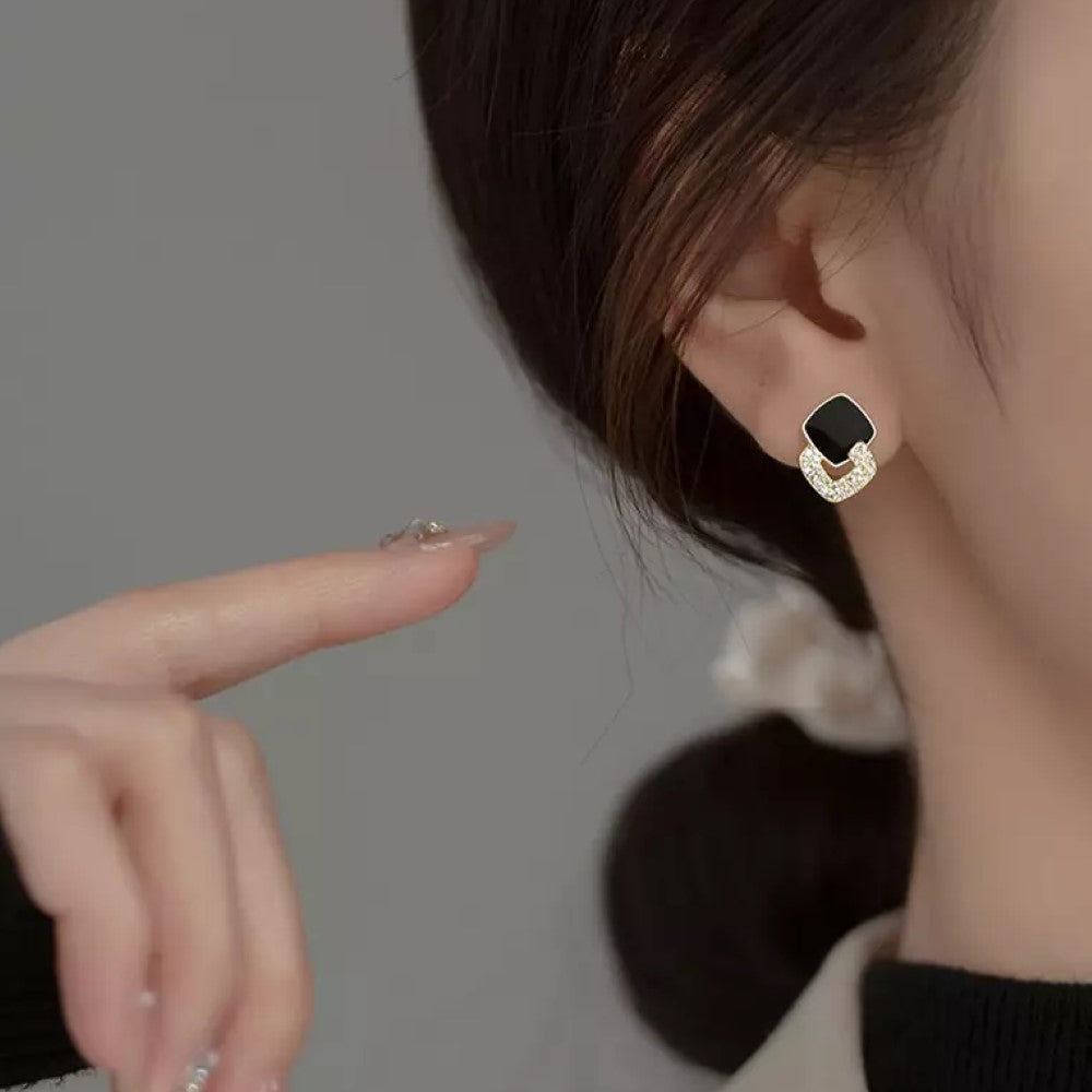 Geometric Stud Earrings - Earrings with Black Zirconia